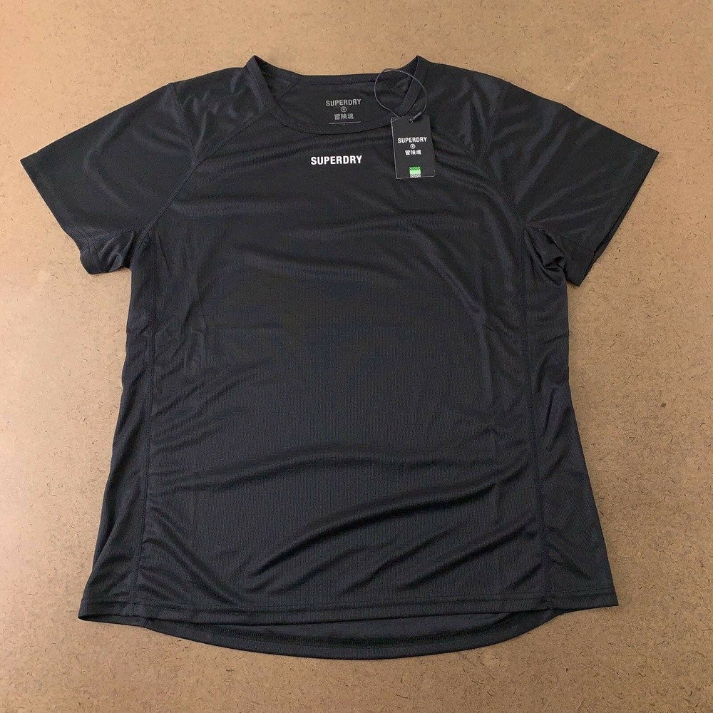Superdry Womens Train Active T-Shirt Black Crew Neck Spell Out Tee 10 New